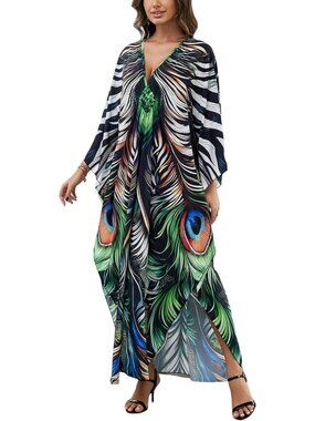 Women's Plus Size Kaftan Maxi Dress Batwing Sleeve Beach Cover Up-8759-color26